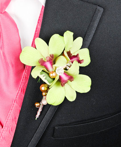 GLAMOROUS GREEN PROM BOUTONNIERE