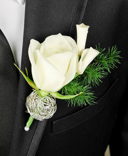 SPARKLY WHITE PROM BOUTONNIERE