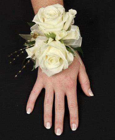 WHITE ROSE GLITTER PROM CORSAGE