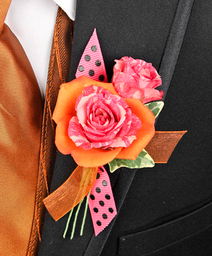 HOT PINK & ORANGE PROM BOUTONNIERE