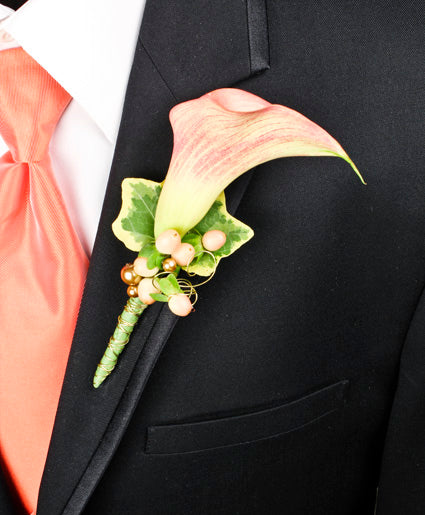 ELEGANT APRICOT CALLA PROM BOUTONNIERE